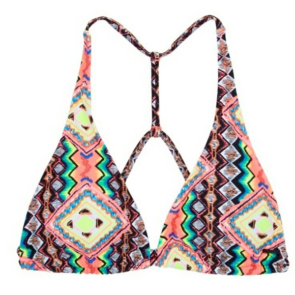 Volcom Swim Bikini Halter Strappy Top T-back detail Geometric Aztec Tribal Print - Picture 7 of 7